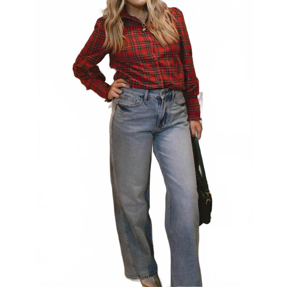 NEW SUGARLIPS chapman plaid button down top in plaid - Picture 4 of 4